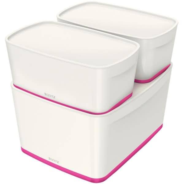 Aufbewahrungsbox MyBox Groß A4 mit Deckel ABS weiß/pink