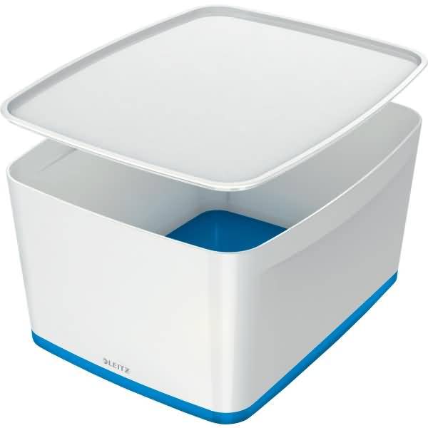 Aufbewahrungsbox myBox groß A4 mit Deckel weiß/blau