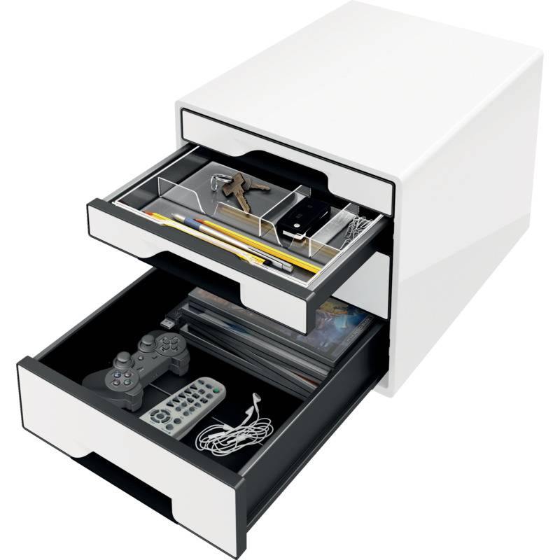 LEITZ Schubladenbox WOW CUBE, 4 Schübe, perlweiß/schwarz