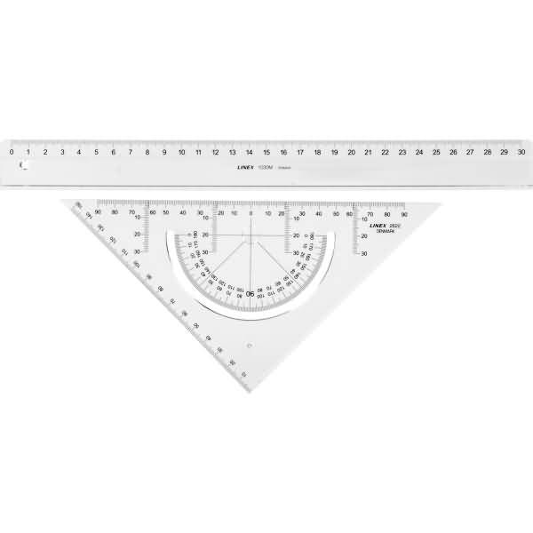 Zeichenset 30cm Lineal, Geometriedreieck, Winkelmesser 18cm transparent
