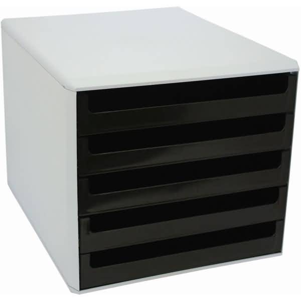 Schubladenbox 5 Schübe hellgrau/schwarz