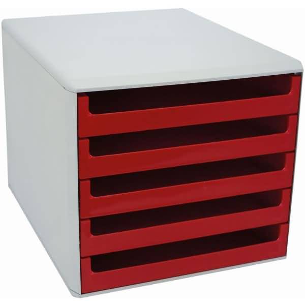 Schubladenbox 5 Schübe hellgrau/rot