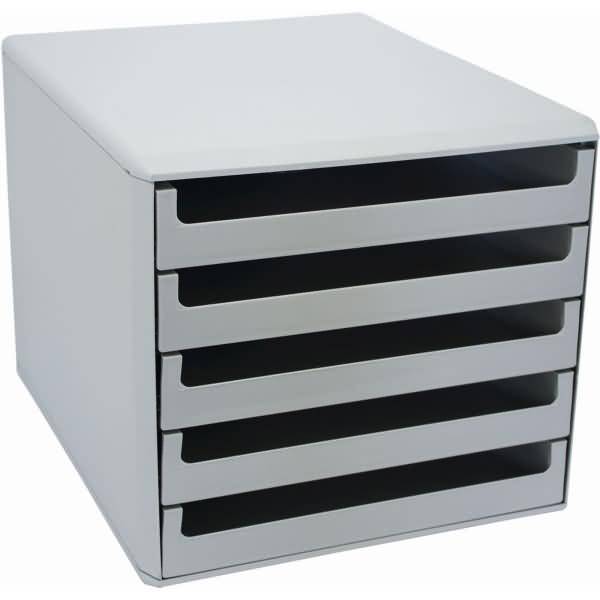 Schubladenbox 5 Schübe offen hellgrau