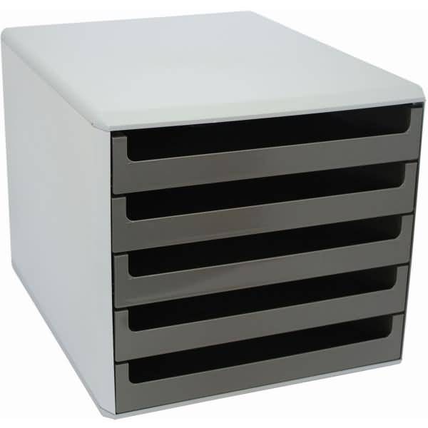 Schubladenbox 5 Schübe offen hellgrau/dunkelgrau