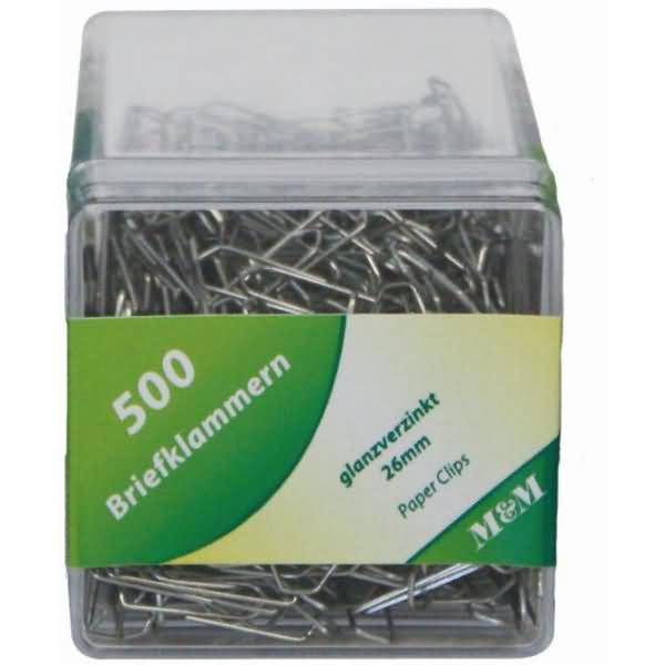 Briefklammern 26mm spitz VE=500 Stück glanzverzinkt
