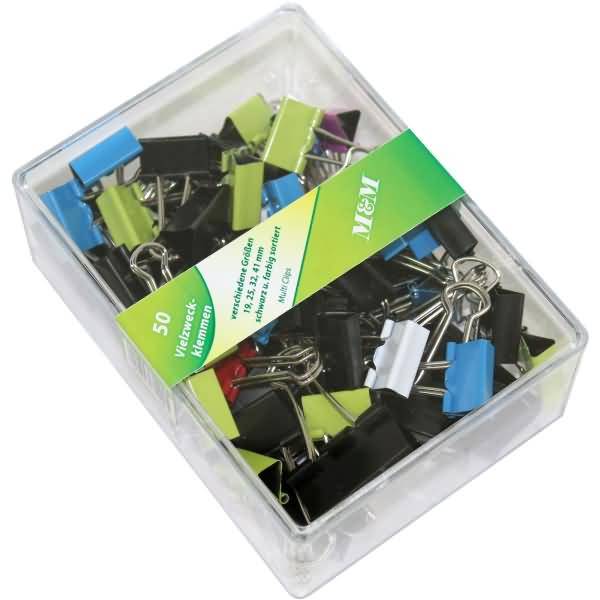 Foldbackklammern Größen sortiert VE=50 Stück farbig sortiert
