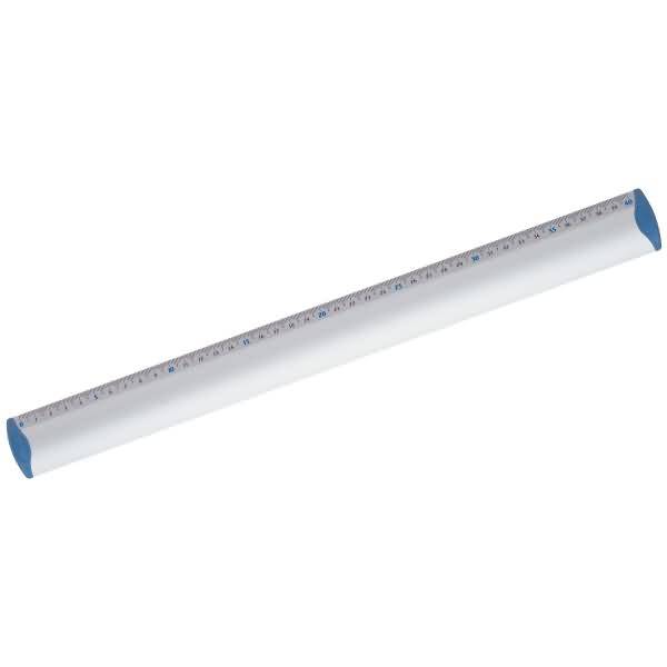 Flachlineal eloxiertes Aluminium 40 cm silber mit blauen Endaufsätzen