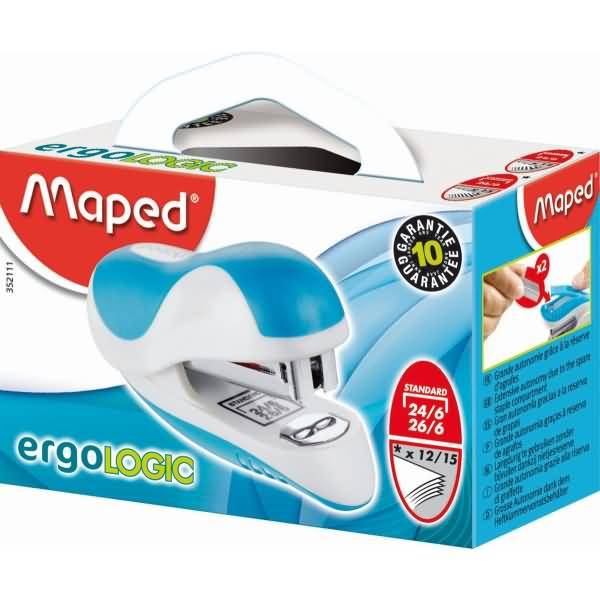 Heftgerät Ergologic Mini 26/6 15 Blatt 27mm farbig sortiert