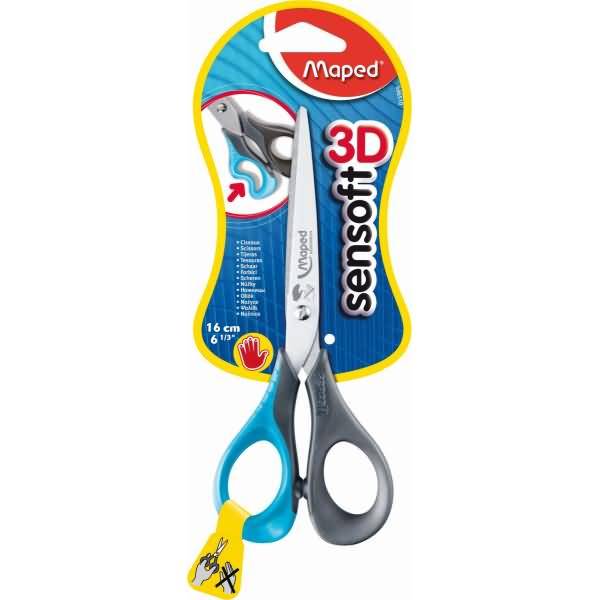 Schere Sensoft Linkshänder 16 cm farbig sortiert auf Blisterkarte.