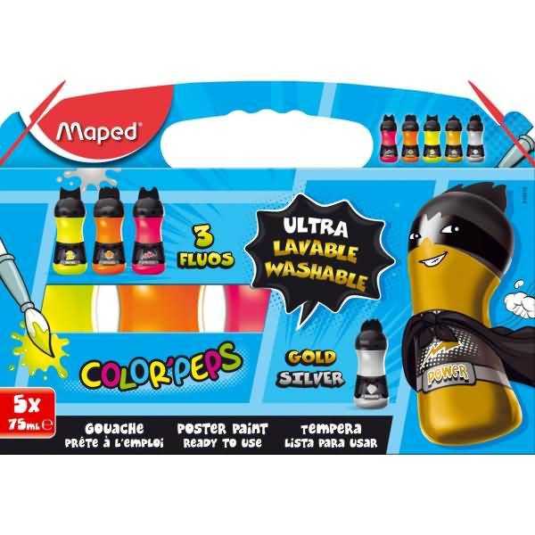 Schulmalfarbe Color'Peps 3 Fluo+2 Metallic 75 ml VE=5 Farben