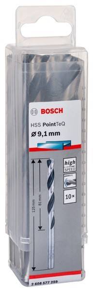 Bosch 9,1mm HSS PointTeQ Bohrer-Verpackung, die Hochgeschwindigkeits- und Präzisionsmerkmale für schnelles, effizientes Bohren hervorhebt.
