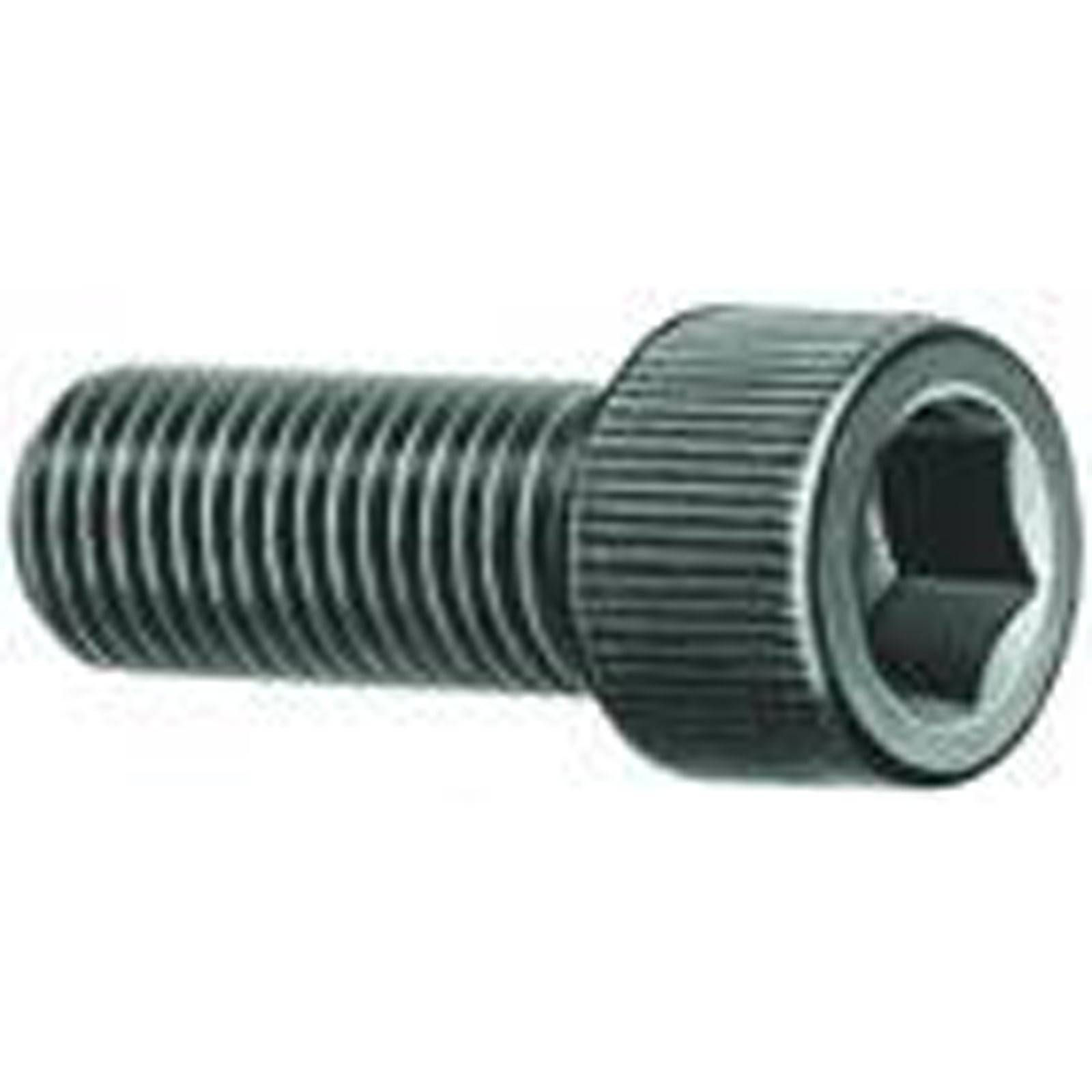 Eine Stahlsechskantlochschraube ist dargestellt. Sie hat einen zylindrischen Kopf und einen Gewindschaft, der zum Befestigen in mechanischen Baugruppen verwendet wird.