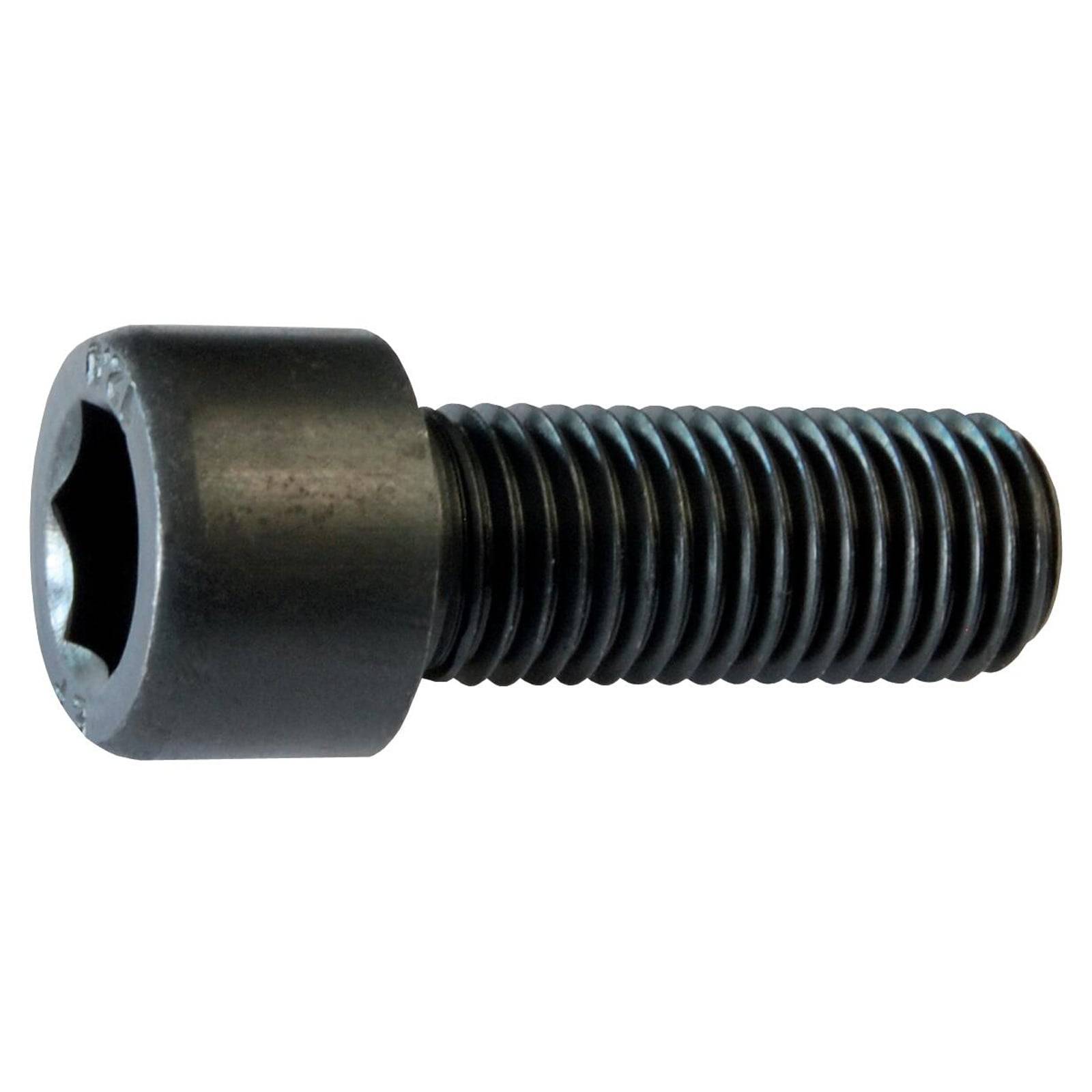 Eine schwarze Sechskant-Stecknussschraube mit Gewinde, typischerweise in Maschinen oder im Bauwesen zum Zusammenhalten von Teilen verwendet.