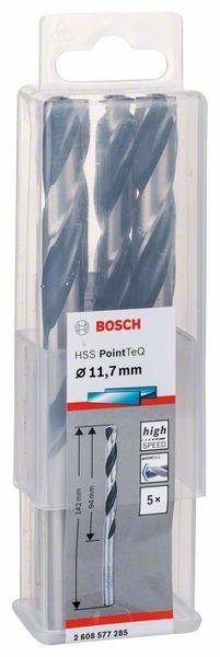 Paket mit einem Bosch HSS PointTeQ Bohrer mit einem Durchmesser von 11,7 mm, entwickelt für Hochgeschwindigkeitsbohren.