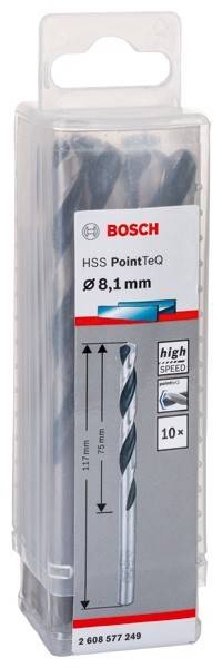 Bosch HSS PointTeQ Bohrer-Packung, 8,1 mm, Hochgeschwindigkeit, mit gezeigter Spiralgeometrie.