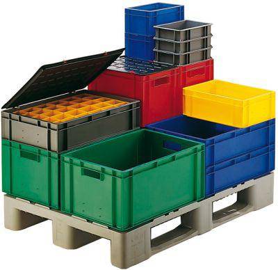 Transport-Stapelkasten B600xT400xH270 mm grün, geschlossen mit Griffloch