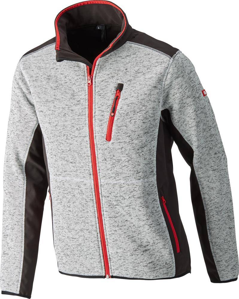 Strickjacke,Softshell,Gr.S,hellgrau-rot,FORTIS