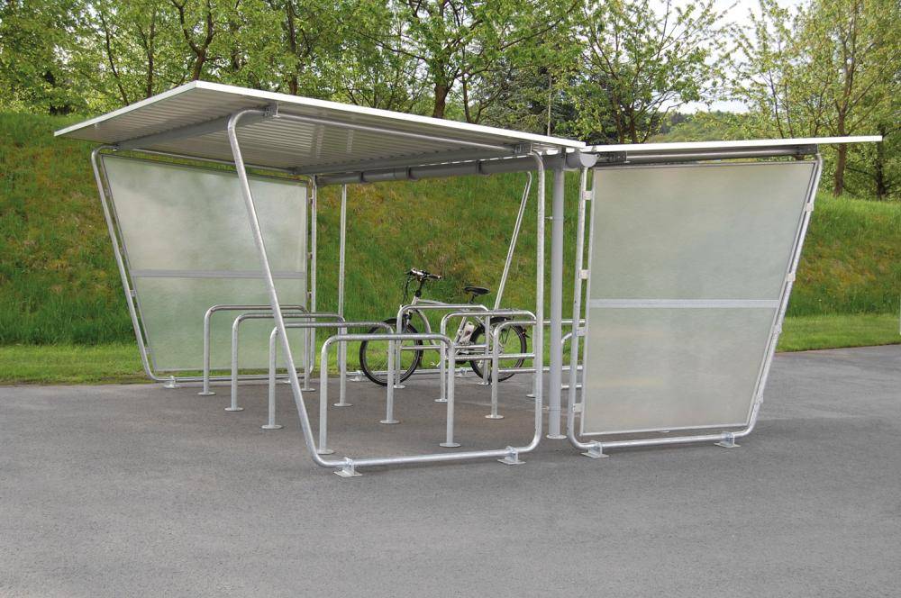 Überdachung Mod. Siegen B4300xT4660xH2250 mm RAL 9002 grauweiß Anbaufeld zweiseitig