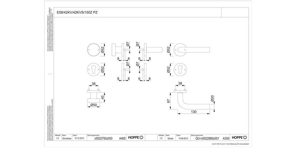 HOPPE Rosettengarnitur Bonn E58/42KV/42KVS/150Z Vierkantmaß 8mm PZ