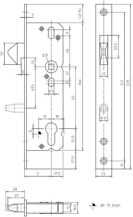ST-Einsteckschloss, PZ,E72,VK8,D40,24kt,DL/DR