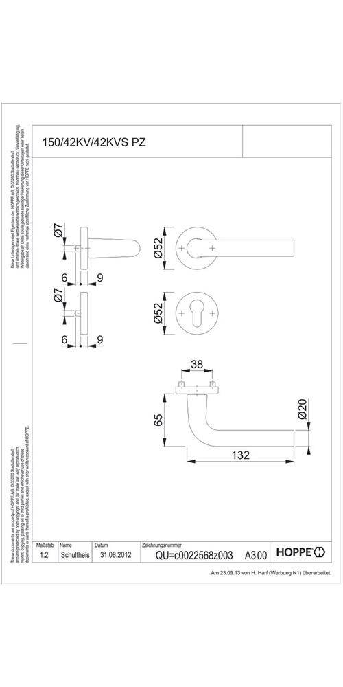 HOPPE Rosettengarnitur Bonn 150/42KV/42KVS Vierkantmaß 8mm PZ F1 Alu