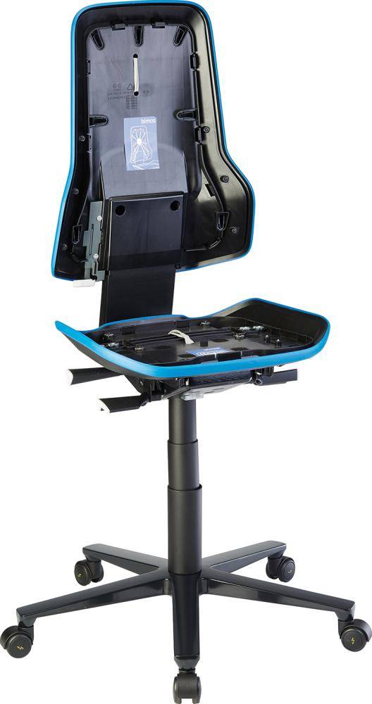 Bimos Arbeitsstuhl ESD Neon 2, blau Sitzhöhe 450-620 mm mit Rollen, ohne Polster