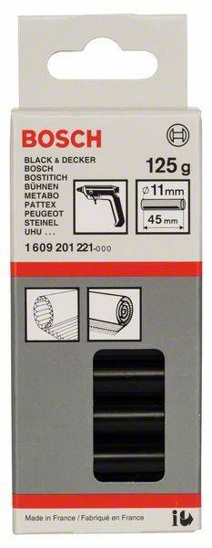 Verpackung eines Klebestifts, die Kompatibilität mit Bosch, Bostitch und anderen zeigt; wirbt mit einem Durchmesser von 11 mm und einer Länge von 45 mm.