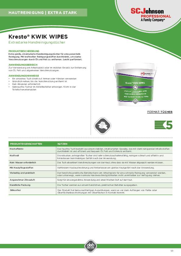 Hautreinigung Kresto® KWIK WIPES 70 Tü.Eimer SC JOHNSON PROFESSIONAL