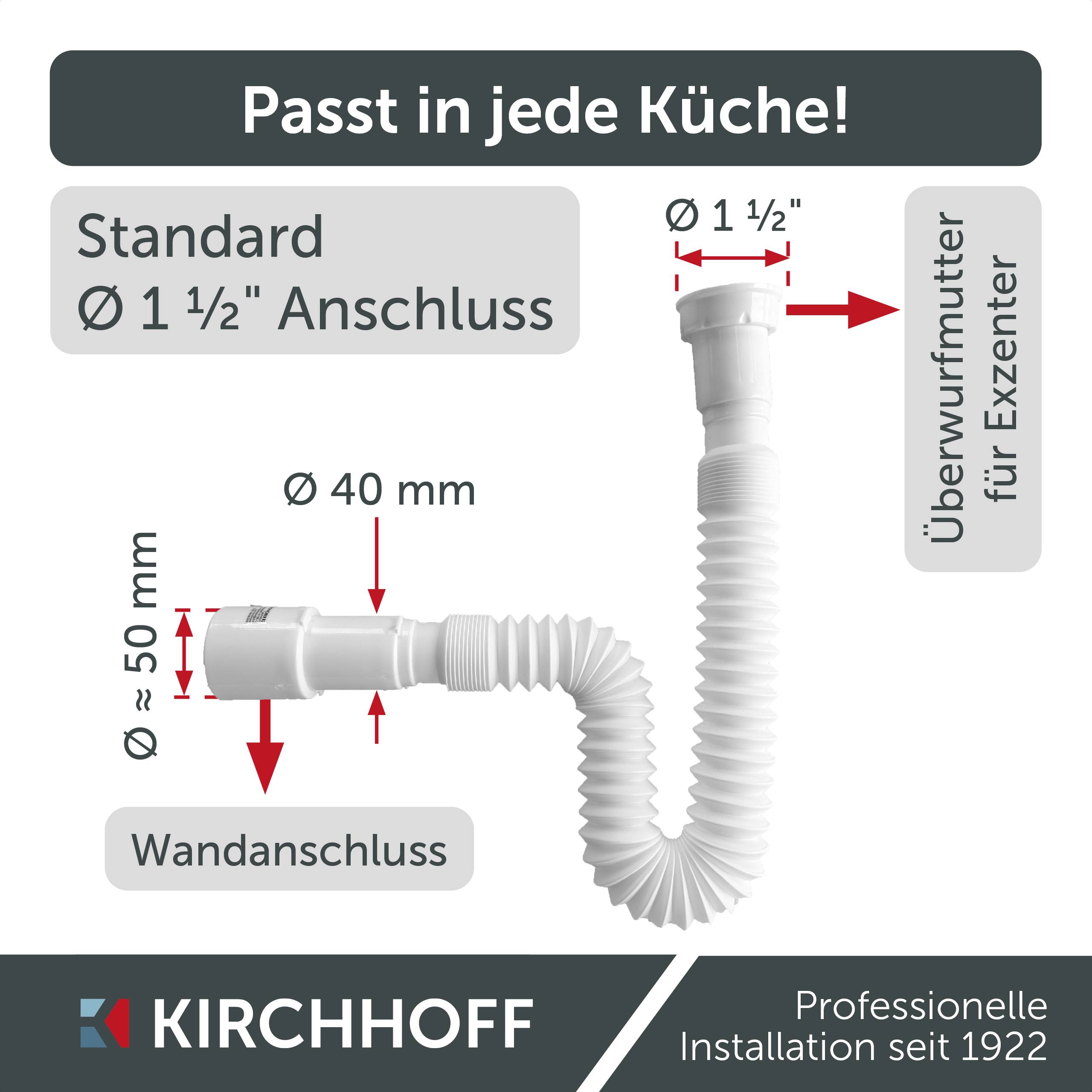 KS Magic Pipeflex, flexibles Anschlussrohr, Weiß, 1 1/2"IG x 40/50 mm, 340-900 mm