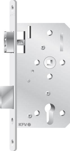 Nahaufnahme einer silbernen Metallsteckklosettplatte mit Riegel- und Schlüssellochausschnitten, dargestellt auf einem einfachen Hintergrund.