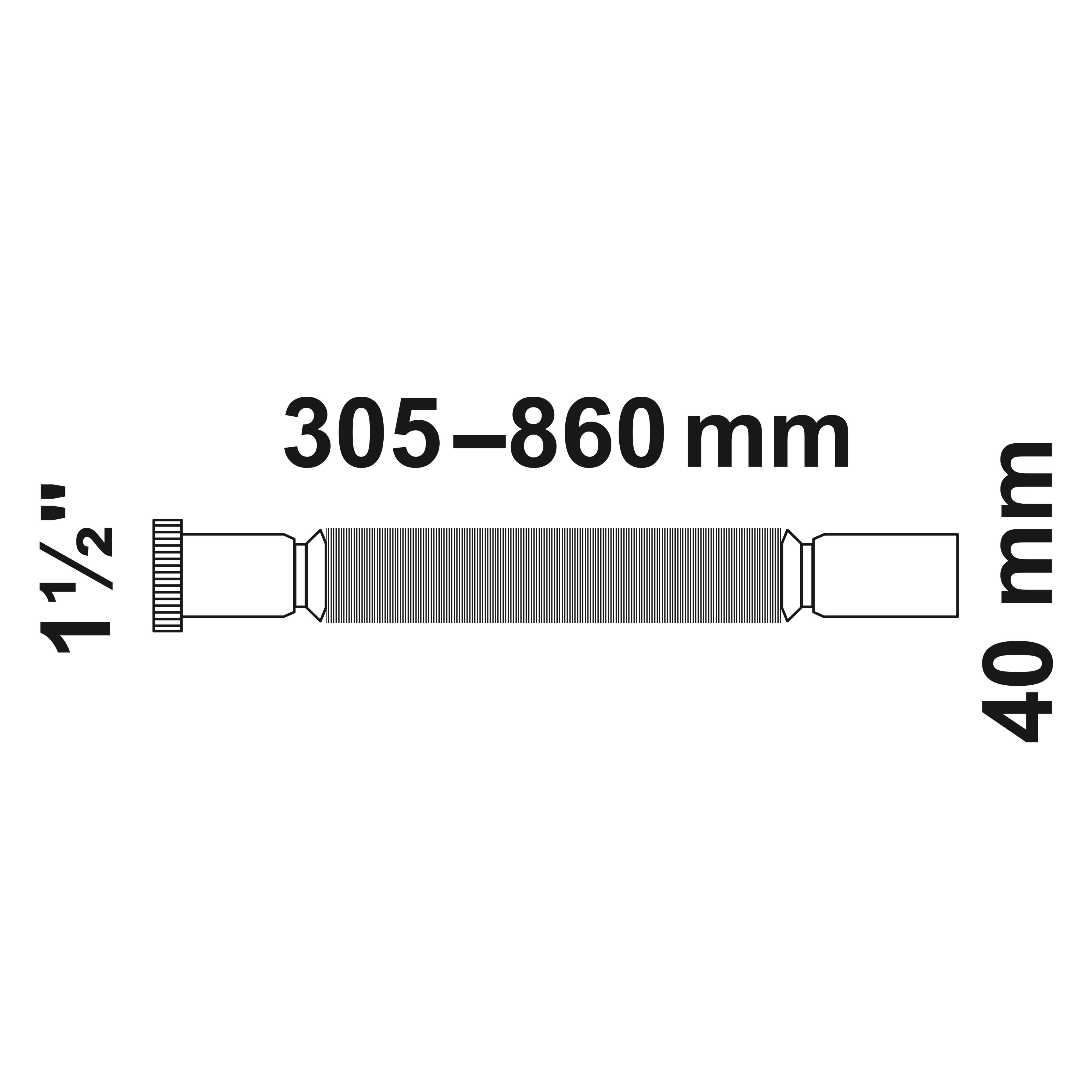 KS Magic Pipeflex, flexibles Anschlussrohr, Weiß, 1 1/2"IG x 40 mm, 305-860 mm