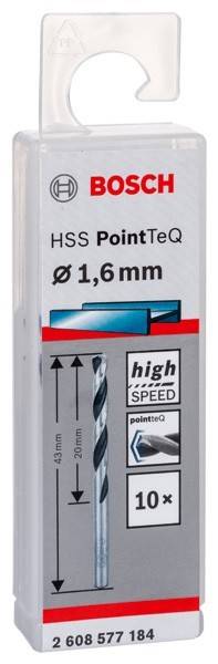 Eine Verpackung eines 1,6mm HSS PointTeQ Bohrers. Text liest sich 