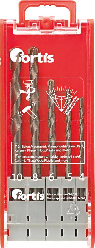 Allzweckbohrer-Set 5tlg. 4,5,6,8,10x120mm FORTIS