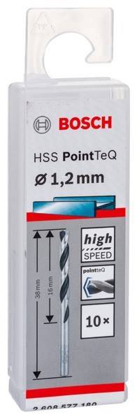 Bild einer HSS-PointTeQ-Bohrer-Packung mit 1,2 mm, beschriftet mit ‚high speed'.