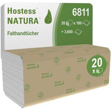 Packung Hostess Natura Papierhandtücher, gekennzeichnet mit „Falthandtücher