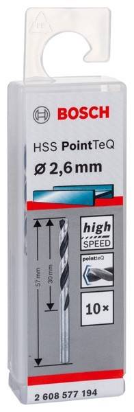 Verpackung eines HSS PointTeQ Bohrers, 2,6 mm Durchmesser, gekennzeichnet als ‚High Speed'.