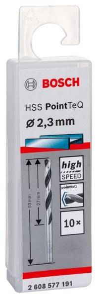 Verpackung für HSS PointTeQ Bohrer, Größe 2,3 mm, mit High-Speed-Leistungsfähigkeit.
