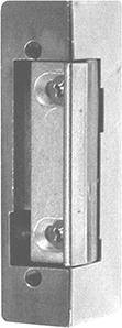 Nahaufnahme einer metallischen magnetischen Türschnalle, die auf einem Türrahmen montiert ist, wobei die Schließplatte und die Schrauben sichtbar sind.