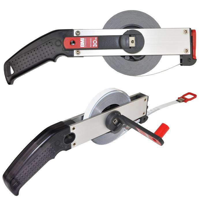 Rahmenbandmass - weiß lackiert - BMI - gerader Rahmen - BxLxH 330x55x174 mm - Bandlänge 30 m - Bandbreite 13 mm