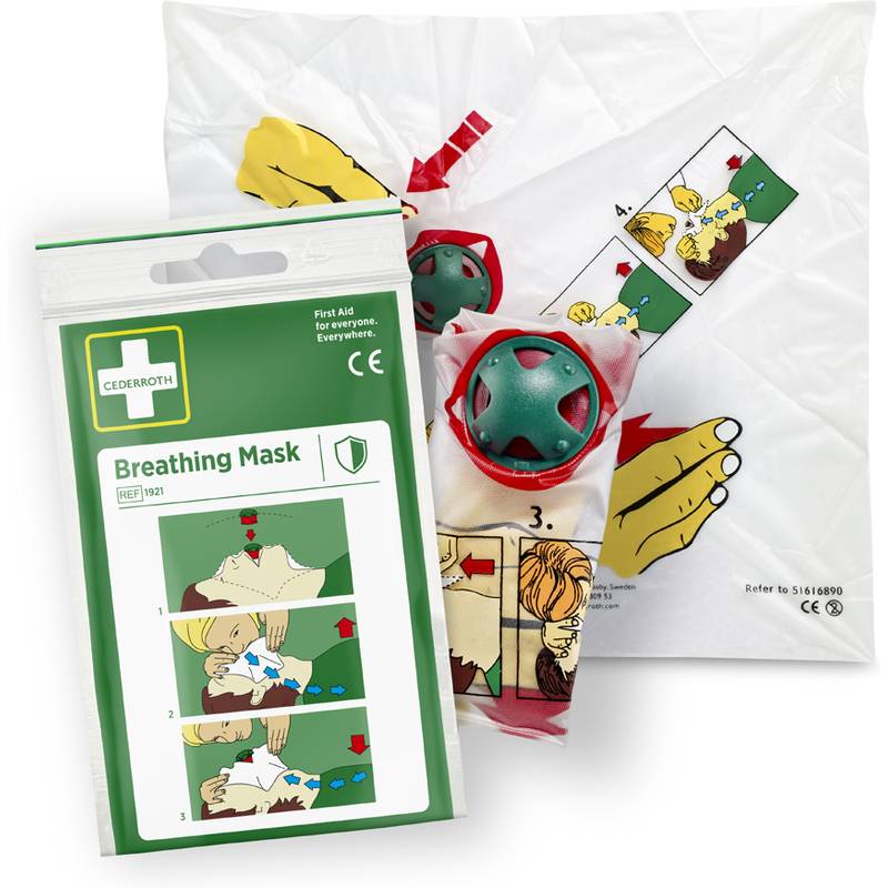 Atemschutzmaske-Set, bestehend aus einem grünen Beutel mit der Aufschrift 