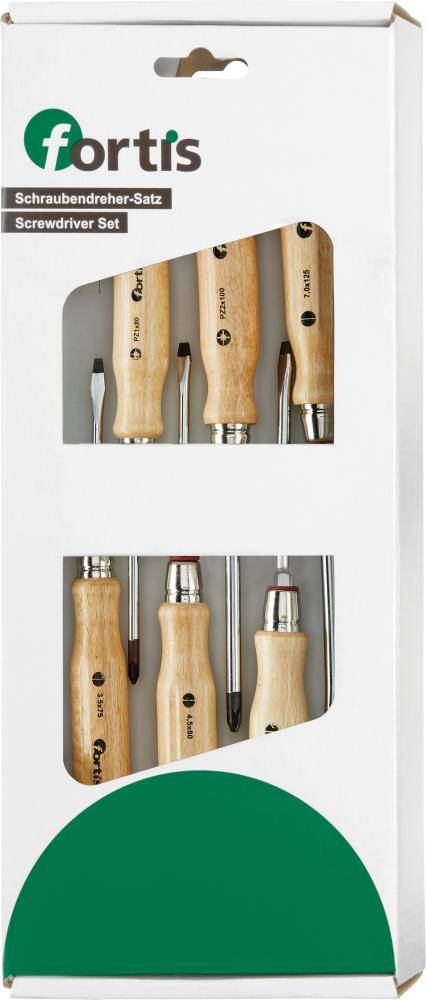 Schraubendreher-Satz 6-teilig Schlitz/PZ Holzheft FORTIS