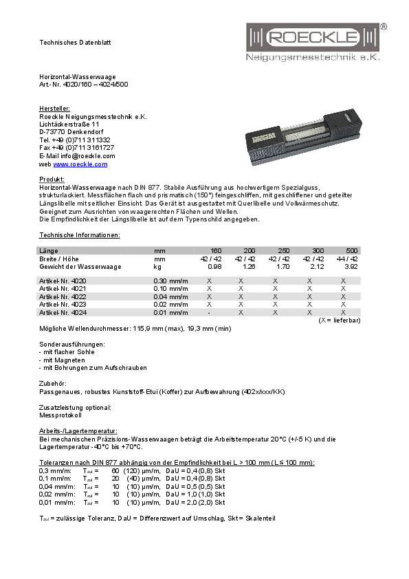 Horizontalwasserwaage DIN 877 Genauigk.0,3 mm/m 1,8 mm/m 200x42x42mm ROECKLE