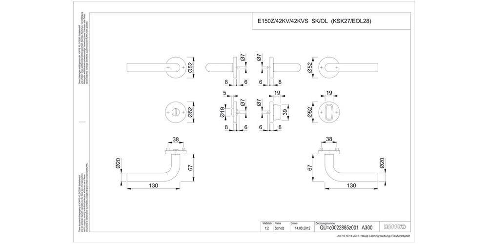 HOPPE Rosettengarnitur Bonn E150Z/42KV/42KVS Vierkantmaß 8mm SK/OL