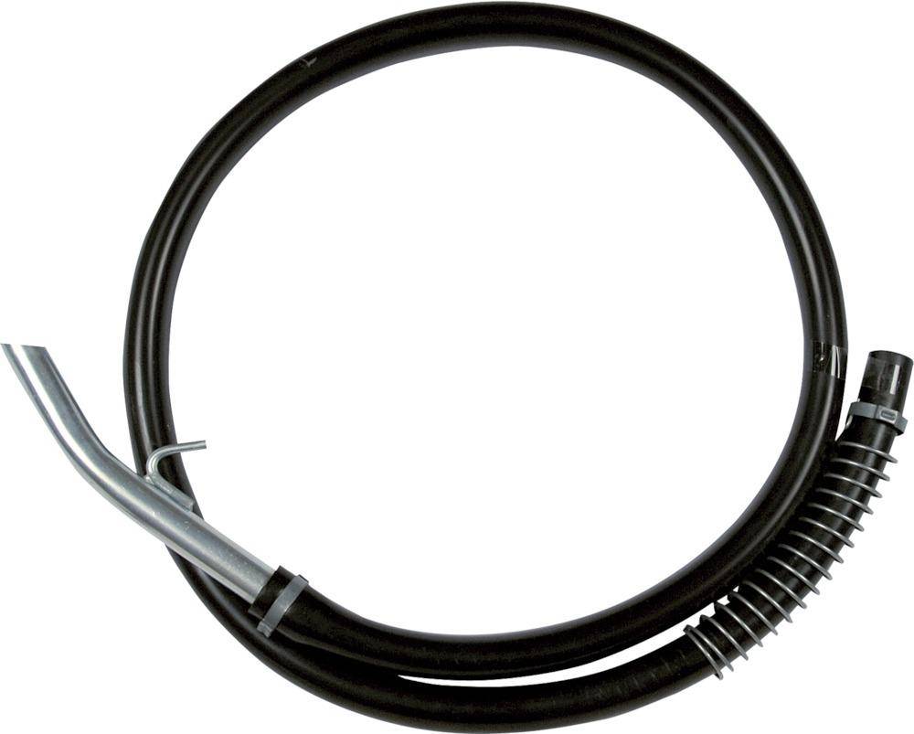 Aufgerolltes schwarzes Kabel mit einem silbernen Stecker und einer gerippten Zugentlastungshülse auf weißem Hintergrund.