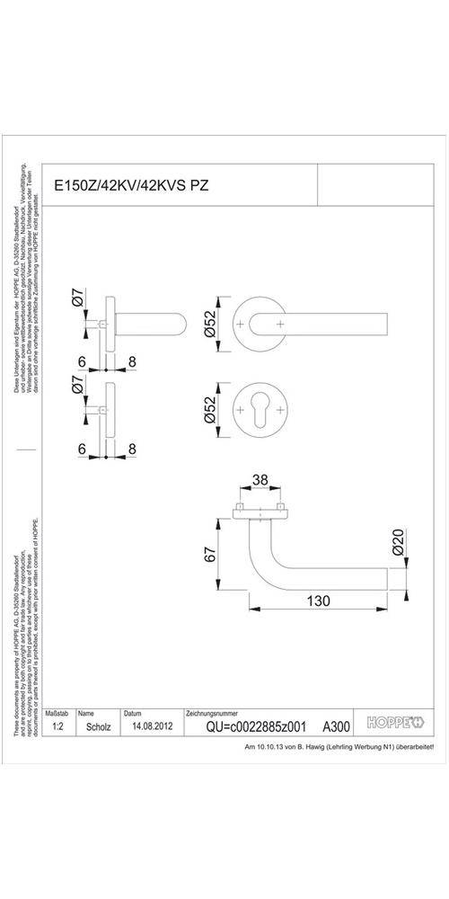 HOPPE Rosettengarnitur Bonn E150Z/42KV/42KVS Vierkantmaß 8mm PZ F69