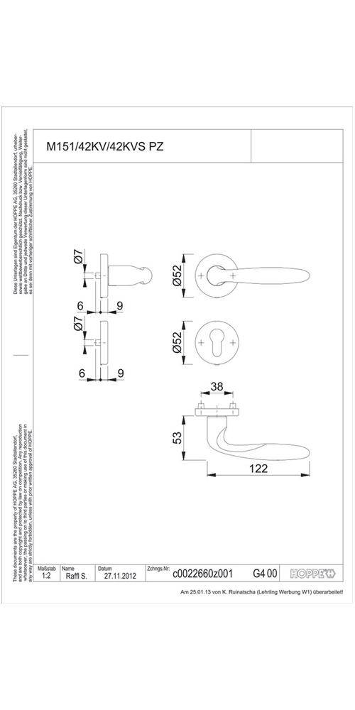 HOPPE Rosettengarnitur Verona M151/42KV/42KVS Vierkantmaß 8mm PZ