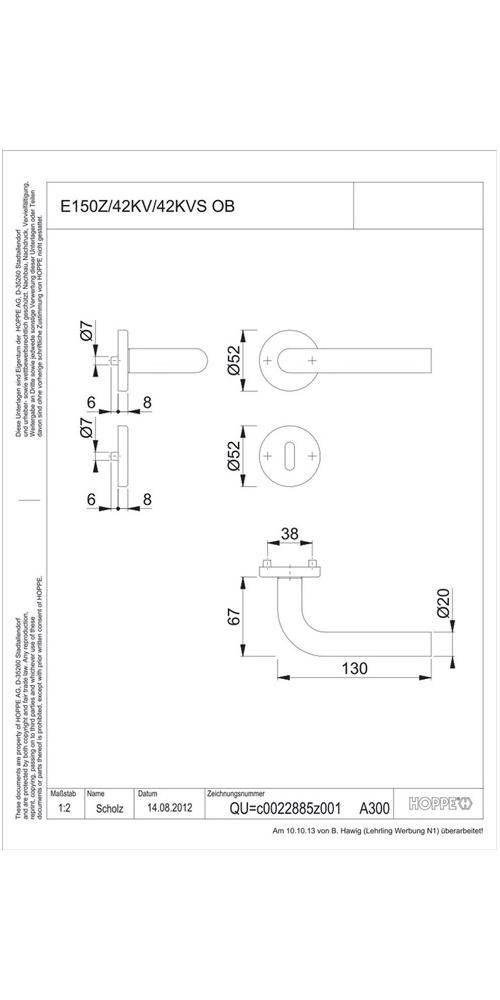 HOPPE Rosettengarnitur Bonn E150Z/42KV/42KVS Vierkantmaß 8mm OB F69