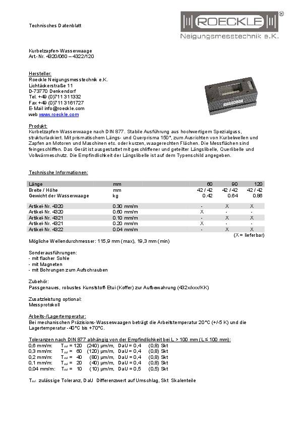 Kurbelzapfenwasserwaage DIN 877 Genauigk.0,1 mm/m 0,2 mm/m 90x42x42mm ROECKLE