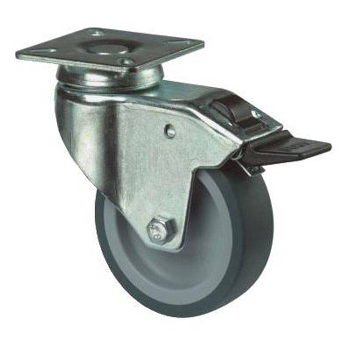 Metalllenkrolle mit oberer Montageplatte und Bremshebelarm.