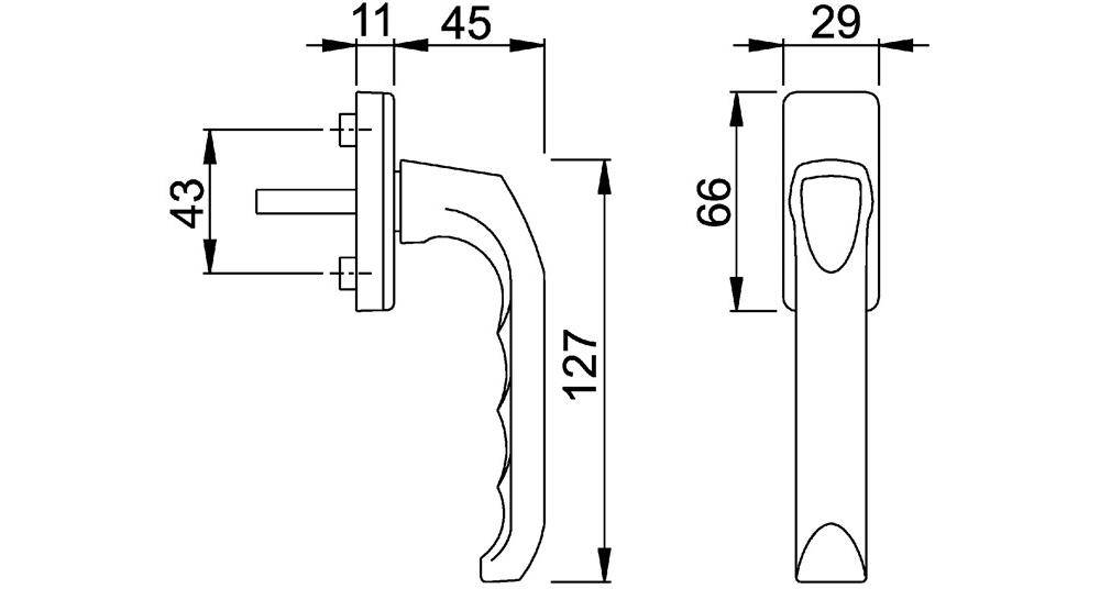 HOPPE Fenstergriff London 013/U34 Vierkantmaß 7mm Stift 32mm vorst.